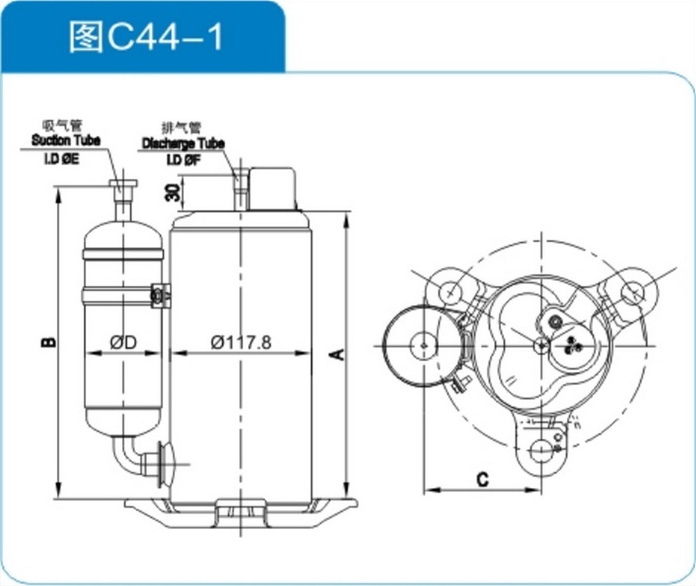 Схема-чертеж компрессора Tosot QX-B141C030s: